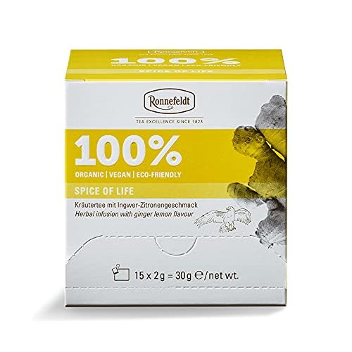 Ronnefeldt100% Spice of Life – German Herbal Tea with Ginger, Lemongrass, Mint & Lemon Peel – Loose Leaf Chai in 15 Individually Wrapped Bags – Naturally Caffeine-Free