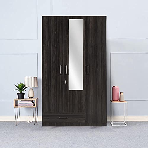 Image of Wakefit Wardrobe | 1 Year Warranty | Engineered Wood Almirah, Cupboard for Clothes Storage | 3 Door, Mirror, 1 Drawer, 1 Hanging Space | Cashmere - Dark Brown