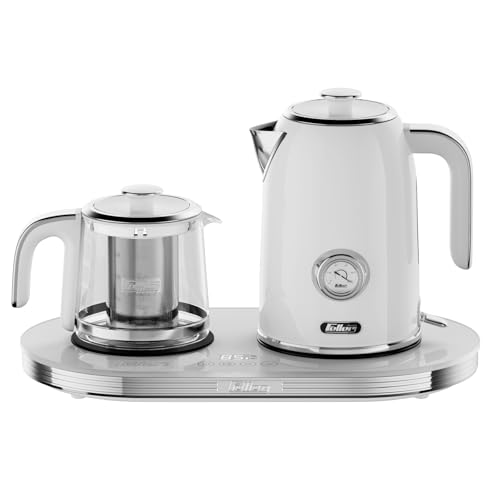 Feller Germany 2200 W 2-in-1 Retro Teamaker/Coffee Maker +1.7L Stainless Steel Electric Kettle with Strix, Adjustable Touch Teapot Temp+LED Display, TS490, 2Y Guarantee-UAE Version (White)