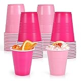 YINCL [50 Pcs] Pink Disposable Plastic Drinking Cups - 12 OZ Party Cups Bulk for Bachelorette, Two Pink Birthday Party Decorations