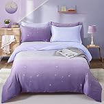 DJY Purple Bedding Set Lavender Gradient Duvet Cover Rainbow Quilt Cover Pillowcase with Zipper Closure for Kids Girls Teens Adults (Single Size 135x200cm)