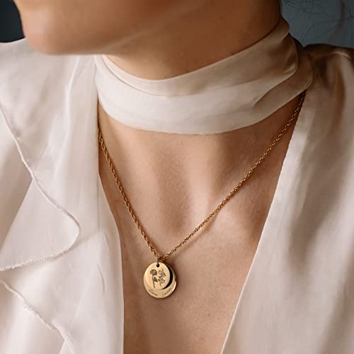 Sufall Birth Flower Necklace Custom Name Necklace For Women 18K Gold Plated Handmade Jewelry Personalized Floral Pendant Chain Necklace Birthday Gifts Mothers Day Gift For Women Girl #TOP7