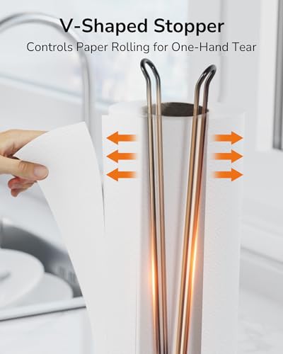 ULG Paper Towel Holder Countertop One Hand Tear Kitchen Paper Towel Dispenser One-Size-Fits-All Standing Paper Towel Holder Portable Weighted Paper Towel Accessory, Black