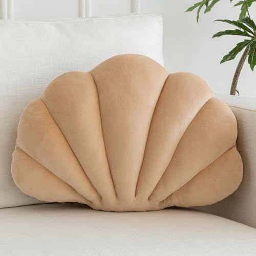 ZCNYCLAM Shell Pillow, Shell Shaped Decorative Throw Pillows with Velet for Couch Bed, Cute Seashell Beachy Room Decor Aesthetic Throw Pillows for Bedroom Living Room(18x13 Inches, Champagne)