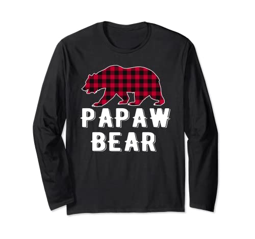 Red Plaid Papaw Bear One Cubs Matching Buffalo Pajama Xmas Long Sleeve T-Shirt