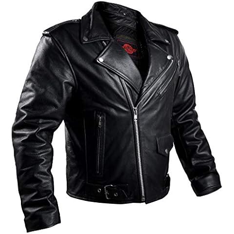 Chaqueta de motocicleta Alpha para hombre de piel negra con armadura Cover