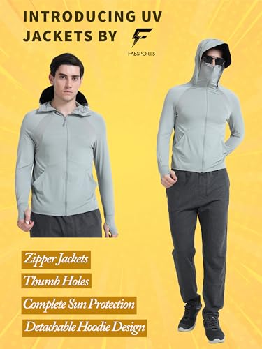 Image of FABSPORTS Men's UV Protection Sun Screen Jacket, Sun Protection Clothing, Lightweight with UPF 50+ Protection for Outdoors
