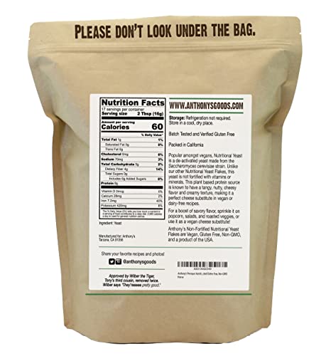 Anthony's Premium Nutritional Yeast Flakes, 10 Oz, Non Fortified, Batch Tested Gluten Free, Non Gmo #TOP2
