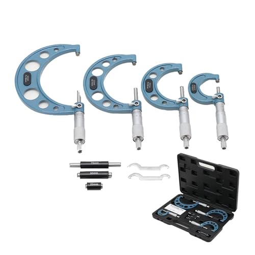 ECUTEE Set Micrometro Esterno 4 Pezzi Micrometro Esterno Professionale Premium Precision Machinist Tool Set 0-25 mm, 25-50 mm, 50-75 mm, 75-100 mm, 0.01mm Alta Precisione per Misurazione Esterna
