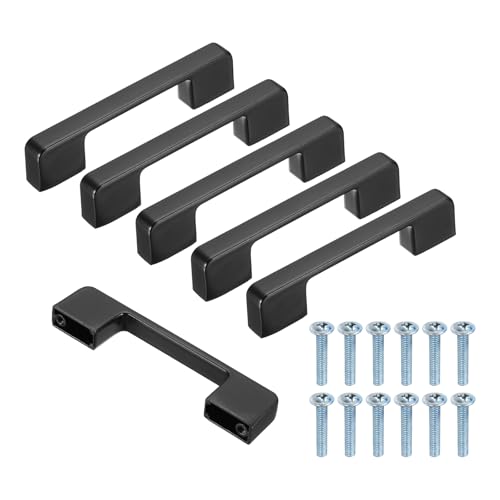QUARKZMAN 6 Piezas de Tiradores para Gabinetes de Cocina, Aleación de Zinc 3.8' (96mm) Distancia Entre Agujeros Tiradores de Cajón Con Base Ancha para Armario Ropero Cómoda, Negro
