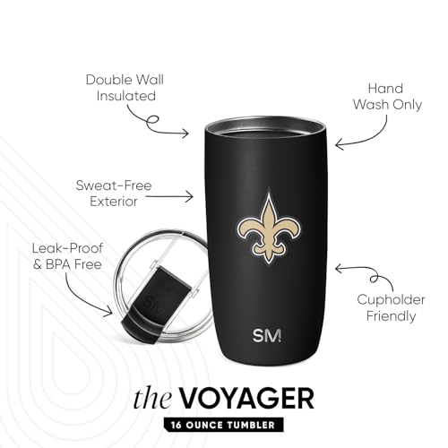 Image of Simple Modern New Orleans Saints Coffee Mug with Flip Lid | 16oz | NFL | Voyager Officially Licensed Saints Stainless Steel Coffee Tumbler | Football Gift for Men, Dad, Him, Her