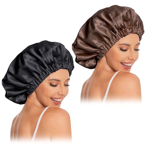 Silk Sleep Bonnet for Curly Hair (Black & Brown)