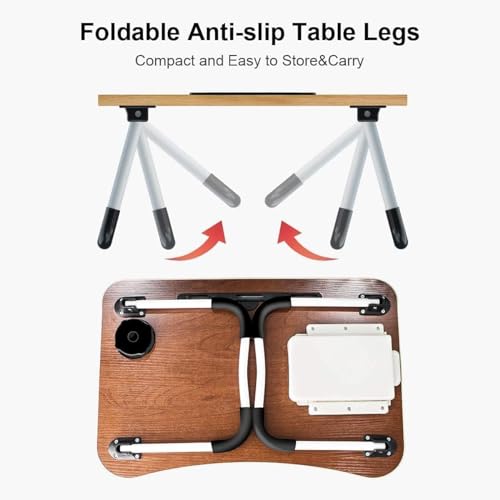 Image of Ardith Study Table Foldable Wooden Laptop Bed Tray Table, Multifunction Lap Tablet Desk with Cup Holder, Perfect for Eating Breakfast, Reading Book, Working, Watching Movie On Be (ADAS-12)
