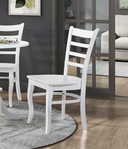 White Finish Wooden Ladder-Back Dining Chairs (Set of 2), Farmhouse