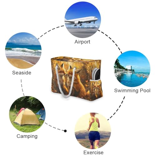 Two Foxes Kissing Beach Bag & Travel Tote Bag Large Sandproof with Zipper Closure, Wet Pouch for Swim Gym Travel, Lightweight Foldable Outdoor Bag4