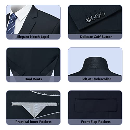 Cooper & Nelson Men's Suit Slim Fit, 3 Piece Suits For Men, One Button Solid Jacket Vest Pants With Tie, Tuxedo Set Navy Blue M #TOP4