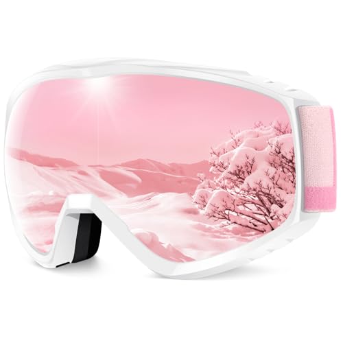 Findway Gafas de Esquí, Mascara de Esqui para Ski y Snowboard Hombre Mujer Adultos Juventud Jóvenes OTG Compatible con Casco Anti Niebla Protección UV Rosado Gafas de Ventisca