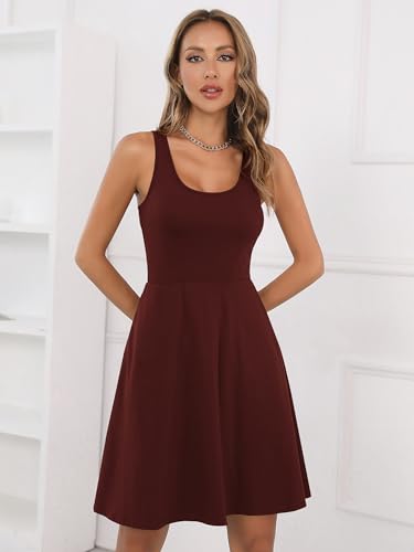 Image of Missufe Women's Sleeveless Racerback Flared Casual Plain Tank Dress