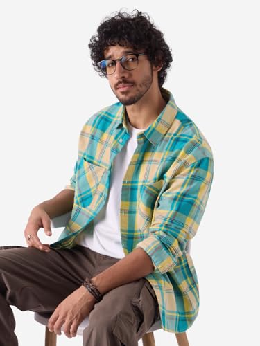 Image of The Souled Store Checks: Scuba Dive Men and Boys Long Sleeve Button Front 100% Cotton Relaxed Fit Shirts