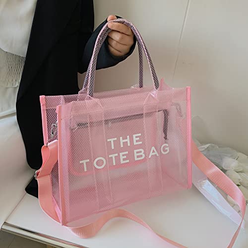 Jbb Women Clear Tote Bags Crossbody Purse Stadium Approved Bag Pvc Transparent Handbag Inside Pocket For Travel Beach Concert Pink #TOP1