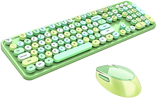 Mofii Wireless Keyboard and Mouse Combo,2.4G USB Multi-Color Cute Full Size Keyboard and Optical Mice Set for Computer Desktop PC Laptop (Green-Mixed)……