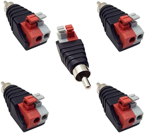 BfyBest 5pcs Speaker Phono RCA Male to 2 Screw Terminal Female Strip Audio Video Spring Press Type Balum Connector Adapter (RCA M/AV F)
