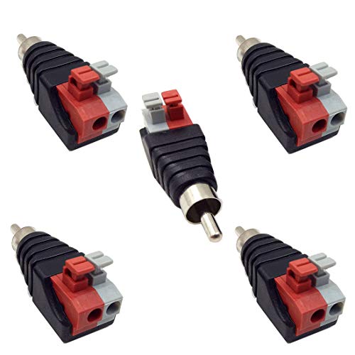 Bfybest 5Pcs Speaker Phono Rca Male To 2 Screw Terminal Female Strip Audio Video Spring Press Type Balum Connector Adapter (Rca M/Av F) #TOP25