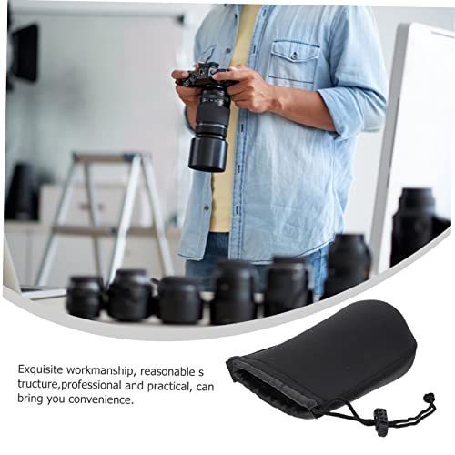 SHOWERORO 2pcs Camera Lens Bag Camera Lenses Neoprene Pouch for Camera Lens Drawstring Lens Case Lens Pouch Bag Neoprene Camera Lens Protective Case Black Large Box Bag Neoprene Lens Case