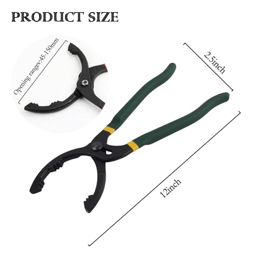 Image of Salior 12'' Oil Filters Removal Specialty Tool Oil Filter Wrench, 3-Position Adjustable+15Bent Angle Head Design Oil Filter Pliers for 45-150mm Engine Filters, Conduit, Fittings (Green)