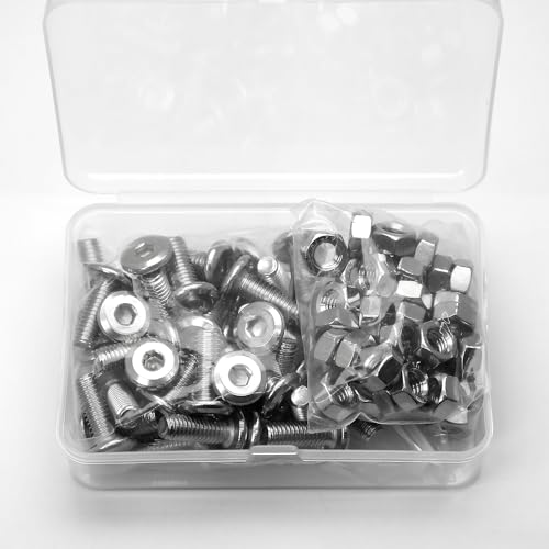 (40 pcs) M6 x 10mm Flat Round Hexagon Socket Head Screws Bolts and Nuts Set 304 Stainless Steel 18-8, Silver Tone, M6x10mm (40 Pieces) - Image 3