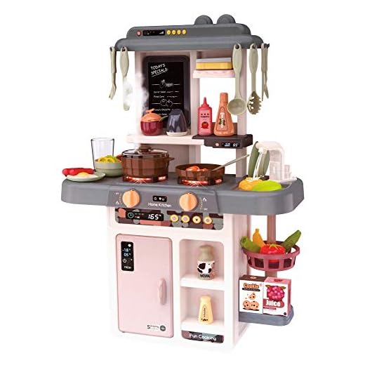 Kinderplay Barnkök, lekkök, köksset – leksak för barn, ljus, lera, vatten, vattenånga, smiter matlagning, 42 tillbehör i set, KP3303