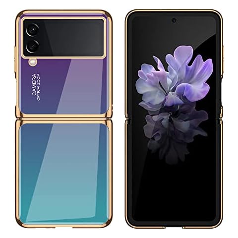 Simptech Phone Case for Samsung Galaxy Z Flip 4 5G (2022) Tempered Glass Backplane Electroplate Frame Cover