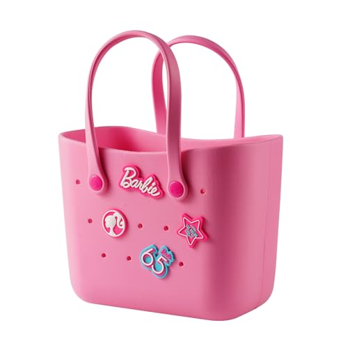 MINISO Barbie Tote Bag Reusable Small Rubber Waterproof Bag Cute Design Practical And Portable Handbag for Work Travel (PINK)
