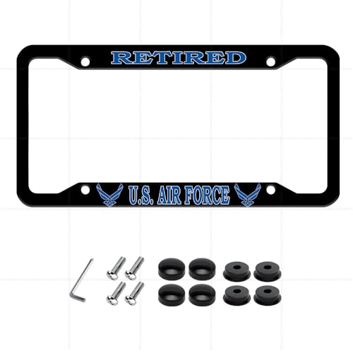 4 Holes License Plate Frame for Retired US Air Force Black Matte Aluminum USAF Car Plate Cover Holders with Screw Caps (1 PC) by LICPFOIEWGE - Used condition - US$11.09