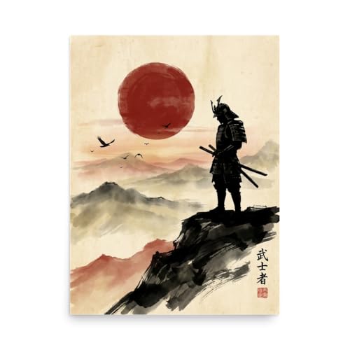 Póster de samurái japonés en acuarela, lámina decorativa de guerrero Bushido tradicional