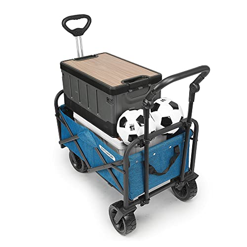 Whitsunday Collapsible Folding Garden Outdoor Park Utility Wagon Picnic Camping Cart With Bearing And Brake 8" All Terrain Wheels With Push Bar (Ocean Blue) #TOP1