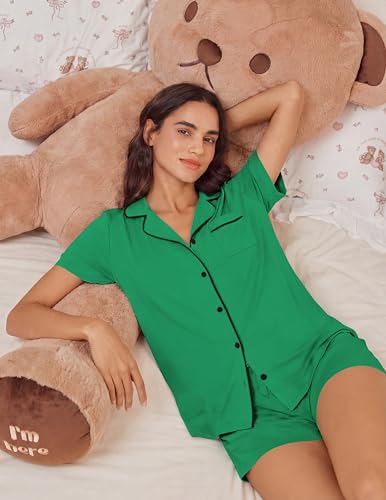 Image of Ekouaer Womens Pajamas Set Soft Classic Notch Collar Bride Pjs Comfy Short Sleeve Sleepwear Loungewear