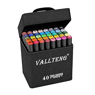 Vallteng 40 Colours Graphic Marker Pen,Artist Necessary Permanent Art Markers Twin Marker Pen Animation Design for Drawing Coloring Highlighting and Underlining with Carrying Case
