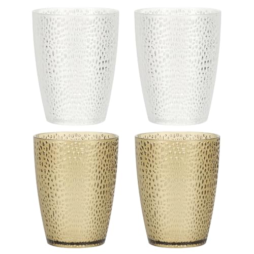 QUARKZMAN Verres À Boire En Plastique Réutilisables Transparents, Ensemble De Verres À Boire En Plastique À Motifs Clous De 9.8oz Tasse À Eau Empilable Pour Bière (Brun/Transparent, 4Pcs)