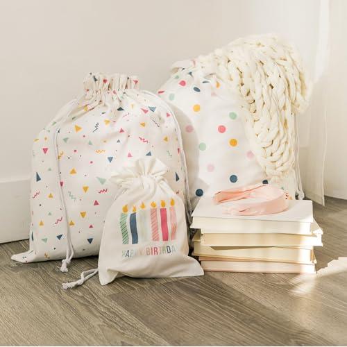 Gather And Knot Fabric Gifting Gather & Knot Drawstring Gift Bags | 22 Inch Extra Large | Happy Birthday | Gender Neutral Reusable Fabric Wrap For Adult Or Girl Boy Kids Bday thumb #2