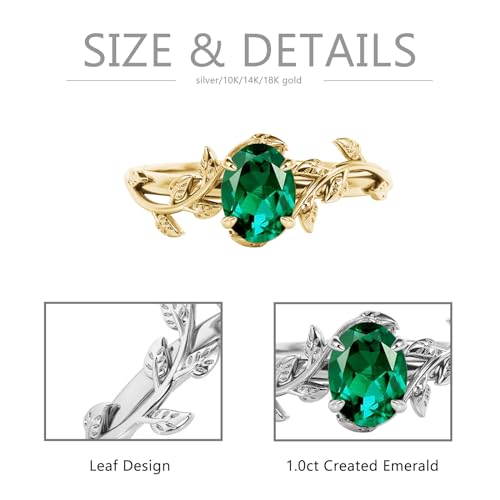 10K 14K 18K Gold Vine Gemstone Rings 1ct Oval Gemstone Leaf Rings for Women Leaf Design Engagement Rings Best Gift for Christmas Anniversary Birthday4
