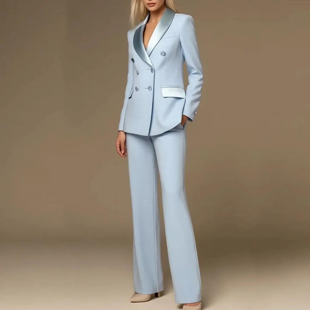 Women’S Double Breasted Notch Collar Blazer and Pants – Daily Commute to Banquet Formal Outfit