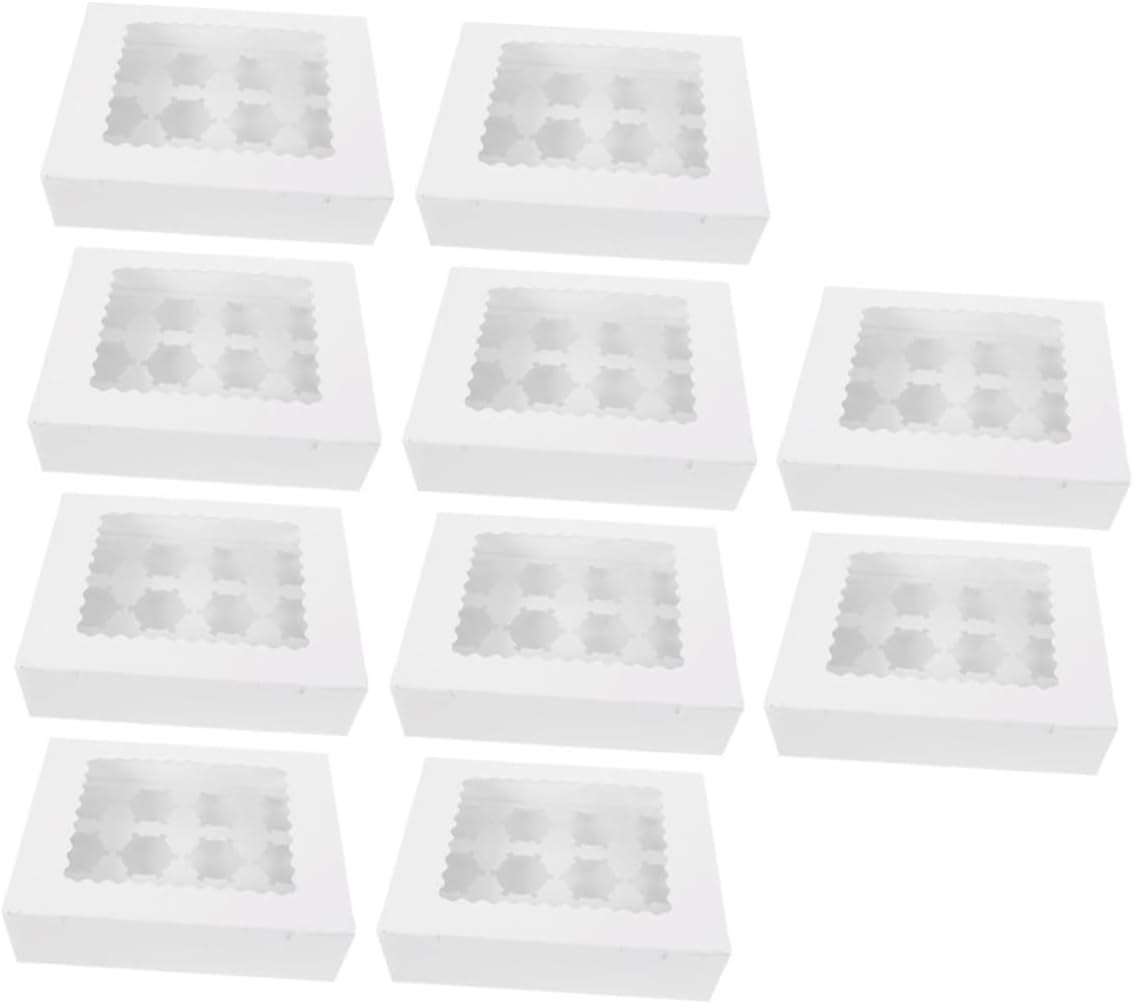 ABOOFAN 10pcs Muffin Cake Paper Cupcake Boxes with Window, White Cardboard Pastry Packaging for Bakery, Food-grade Paper Muffin Cake Wrapping Boxes for Party and Travel