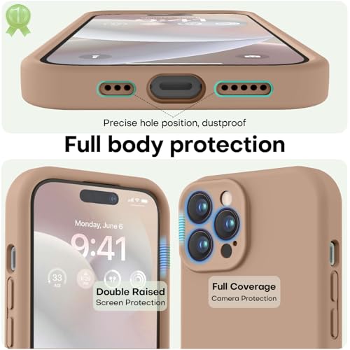 Image of LOVE 3000 Designed for iPhone 14 Pro Case, Premium Silicone with [Soft Anti-Scratch Microfiber Lining] Shockproof Protective Phone Case for Men Women Girls 6.1 inch, Light Brown