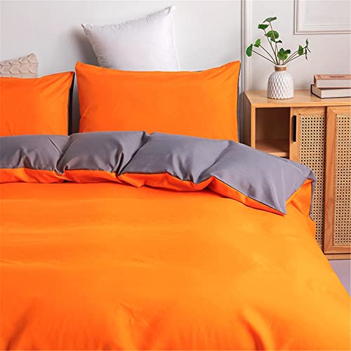 Odot Housse de Couette Couleur Unie, Parure de Lit Adulte Enfant avec Housses de Couettes et Taies D'oreillers, Ensemble de Literie (Orange & Gris,200x200cm-3...