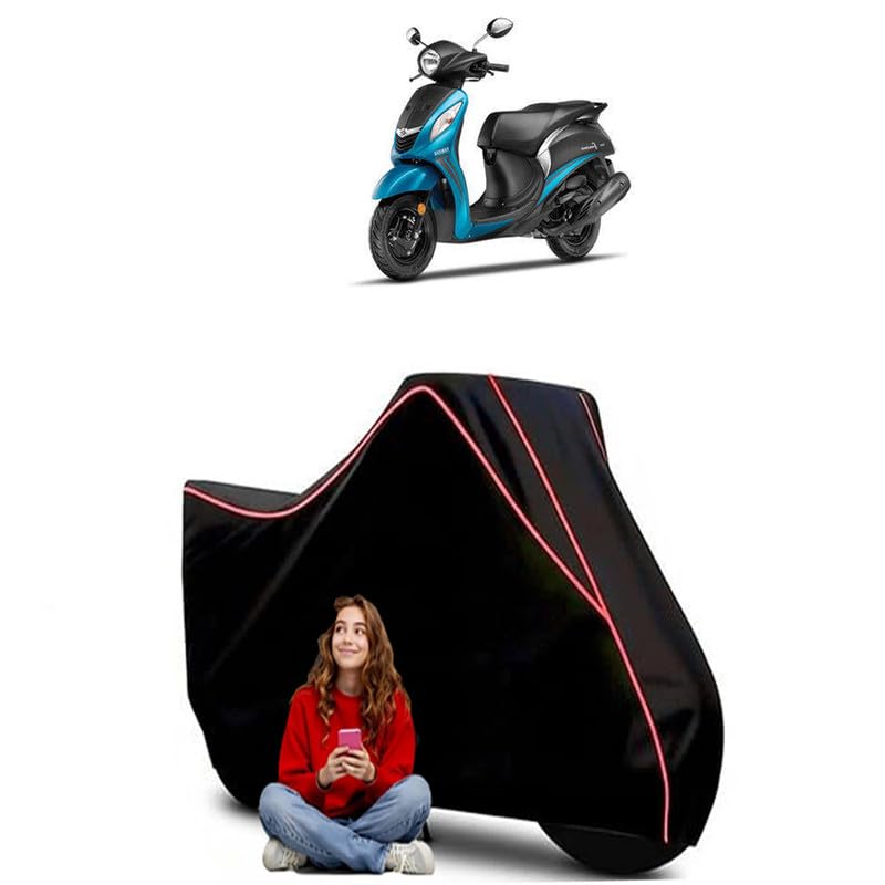 Image of Fascino 125 BS6 Scooty Bike Cover Water Resistant Outdoor Use Universal Fit Scooters Motorcycles Heavy Duty UV Protection Dust Rain Scratch Resistant Elastic Bottom Black Blue Piping