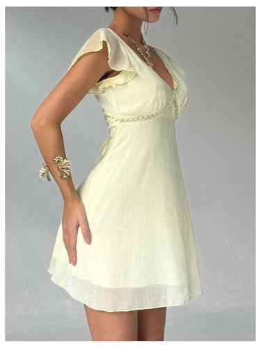 SOLY HUX Women's Lace Deep V Neck Mesh Summer Mini Dress Wedding Guest Vacation Dresses2