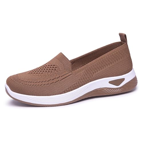 Zapatillas Mujer Verano Comodas Zapatillas Ortopedicas Mujer Zapatos para Caminar Ortopedicos con Malla Calzado Verano Casual Ligero Transpirable Zapatos Modas ParaSenderismo Marrón 36