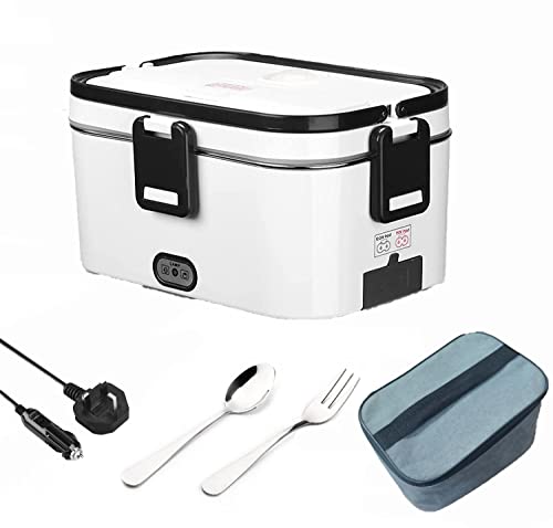 Winverty Lunch Box Elettrico Acciaio Inossidabile, Scalda Vivande Elettronico, Scalda Cibo Elettrico Portatile, Scaldavivande Elettrico Doppio Portatile, scaldavivande ermetico 1.8L (Grigio)