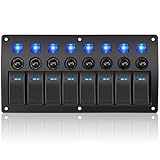 GGTA Marine Boat Switch Panel Waterproof, 8 Gang Circuit Breaker Panels，12V/24volt On/Off Blue led, Rocker Switch Panel for Boat with Circuit Breaker 4 * 10A/15A for Car RV UTV Truck